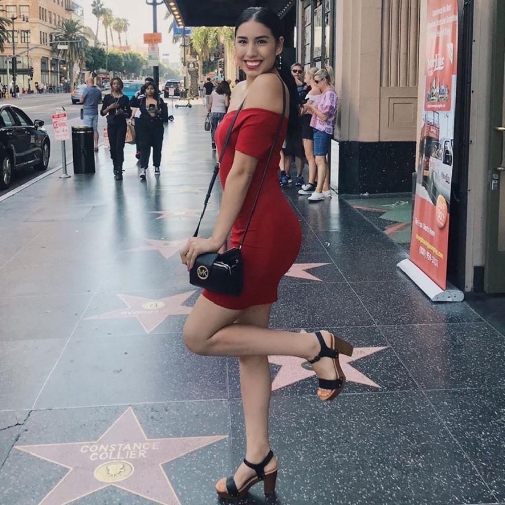 Simple off the shoulder red dress